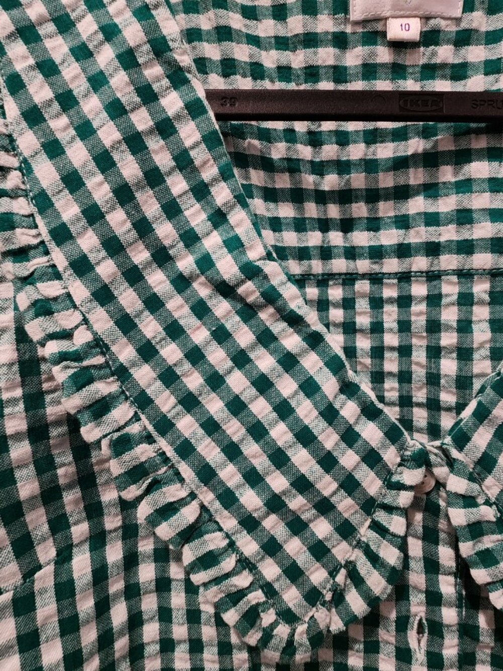 UK 10 / US 6 Brora Green Gingham Cotton Blouse Women's Cottagecore Preppy - Picture 7 of 10